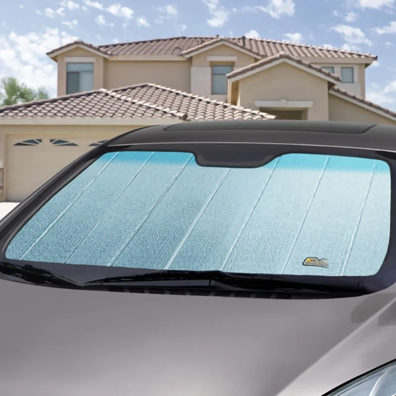 Custom Fit Ultimate Reflector Folding Windshield Sun Shade - on silver car
