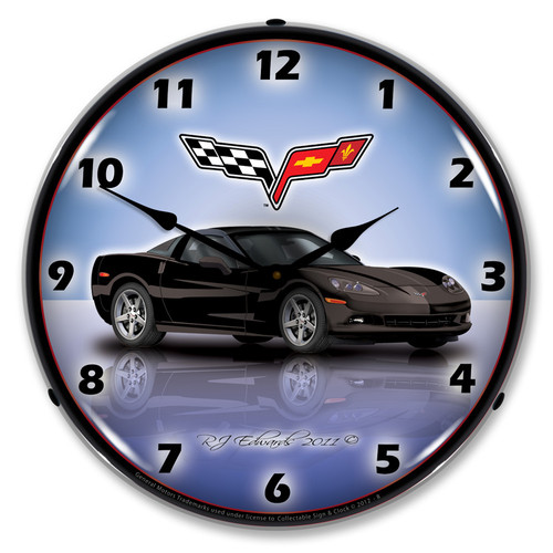 C6 Black Corvette LED Backlit Clock C6 Black Corvette LED Backlit Clock
