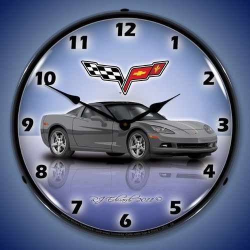 C6 Cyber Gray Corvette Clock