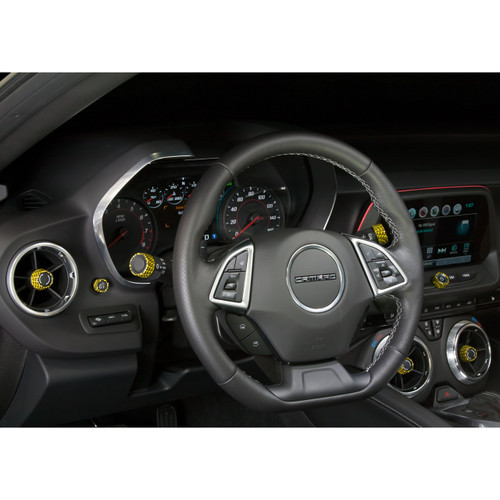 2016-2024 Camaro Billet Interior Knob Kit - CF Bright Yellow inside