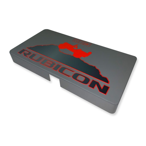 18-Up Jeep Wrangler JL Billet Fuse Box Cover (Jeep Willy 4x4 + Rubicon sample logo)