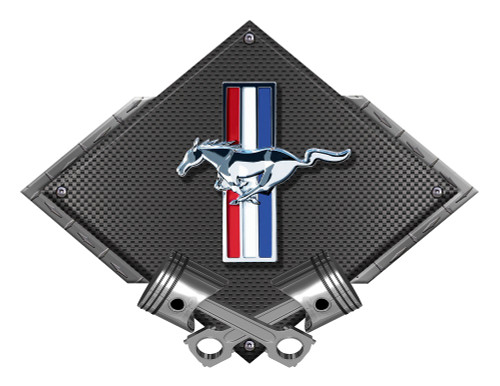 Ford Mustang Tri-Bar Carbon Diamond Metal Sign - Black