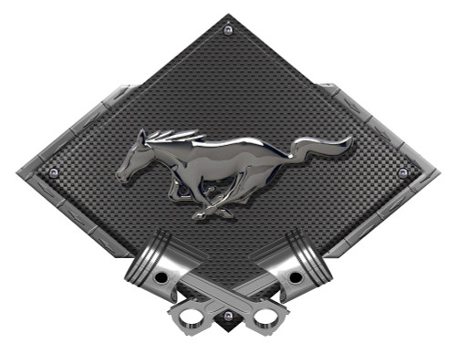 Ford Mustang Black/Chrome Pony Carbon Diamond Metal Sign - Black