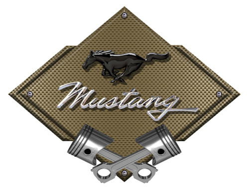 Mustang Black Pony/Script Carbon Diamond Metal Sign - Bronze