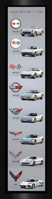 Corvette Generations Wide Vertical Framed Printed Canvas