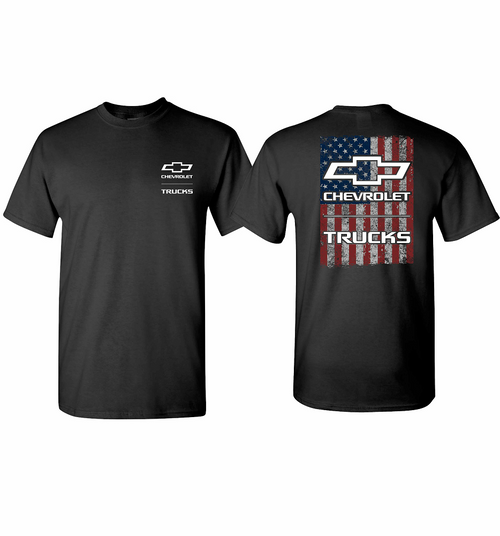 Chevy Trucks Bowtie American Flag Black T-Shirt Chevy Trucks Bowtie American Flag Black T-Shirt