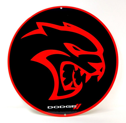 Dodge Hellcat Black and Red Round Emblem Metal Sign