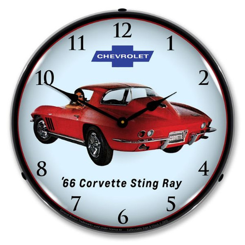 C2 1966 Red Corvette Sting Ray LED Backlit Clock