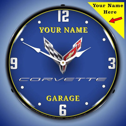 Add Your Name C8 Corvette Garage LED Backlit Clock 