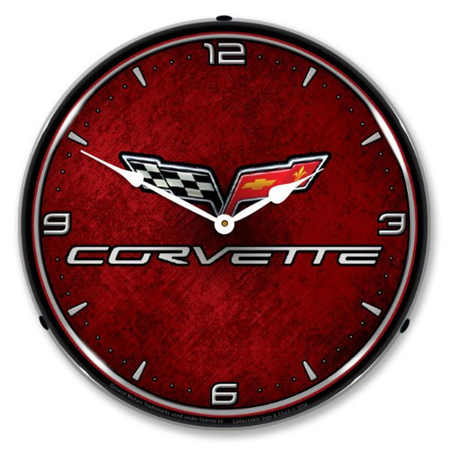 C6 Corvette Emblem Red LED Backlit Clock