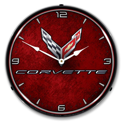 C8 Corvette Emblem Red LED Backlit Clock
