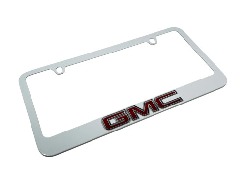 GMC White License Plate Frame (angle)