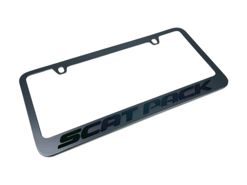 Dodge Scat Pack Black License Plate Frame - Black Letters (angled)