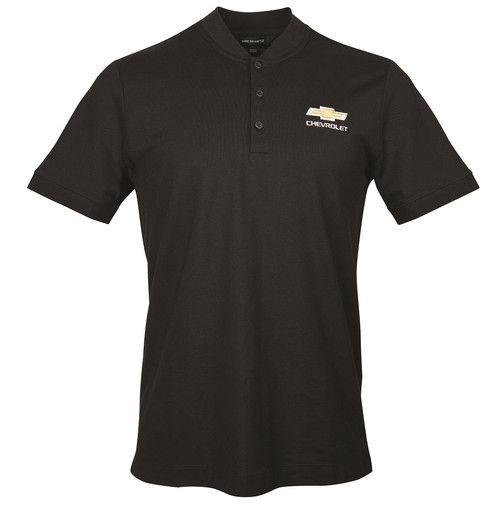 Chevrolet Gold Bowtie Stretch Pique Henley Shirt - black