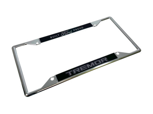 Built Ford Proud Tremor Chrome License Plate Frame - Dark Logo (angled)