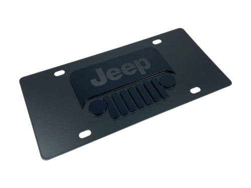 Jeep Grill Carbon Stainless Steel License Plate - Blackout (angled)