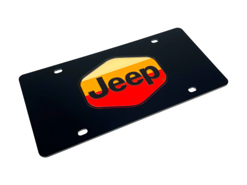 Retro Jeep Logo Black Acrylic License Plate (angled)