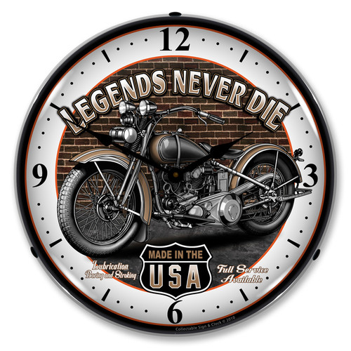 Legends Never Die Motorcycle LED Backlit Clock