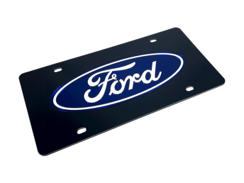 Ford Blue Oval Black Acrylic License Plate (angled)