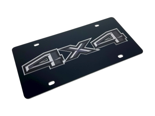 Ford 4X4 Black Acrylic License Plate - Dark Logo (angled)