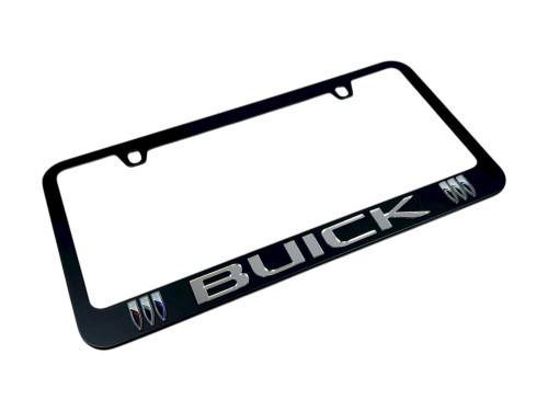 Buick Black License Plate Frame - Mirror Script / Logo (angled)
