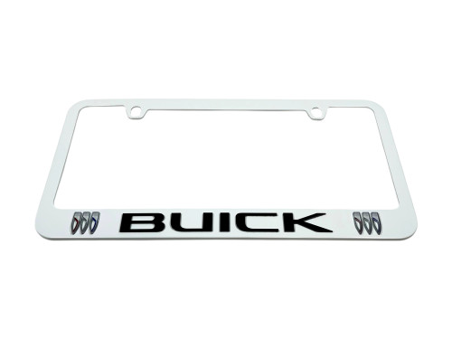 Buick White License Plate Frame - Black Script/Logo