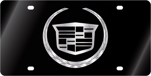 Cadillac Crest/Wreath Black Acrylic License Plate