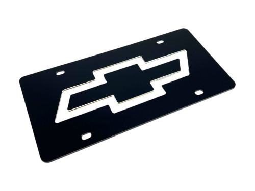 Chevrolet Bowtie Mirror Outline Black Acrylic License Plate - angled