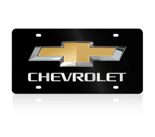 Chevrolet Gold Bowtie/Lettering Black Acrylic License Plate