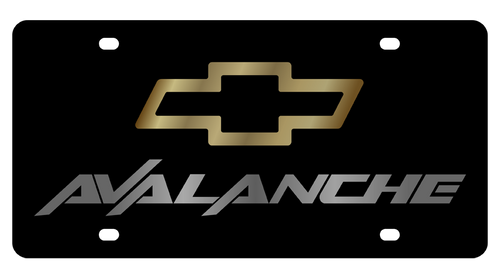 Chevrolet Avalanche Gold Bowtie Black Acrylic License Plate