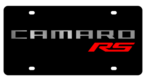 Camaro RS Black Acrylic License Plate - Red RS