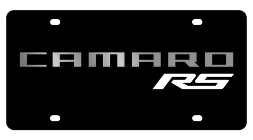 Camaro RS Black Acrylic License Plate - White RS