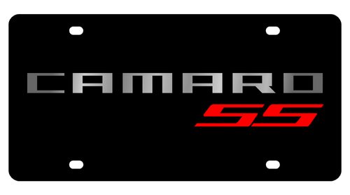 Camaro SS Black Acrylic License Plate - Red SS