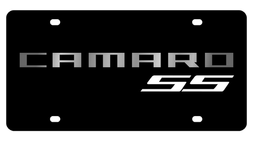 Camaro SS Black Acrylic License Plate - White SS