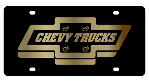 Chevy Trucks Retro Black Acrylic License Plate - Gold