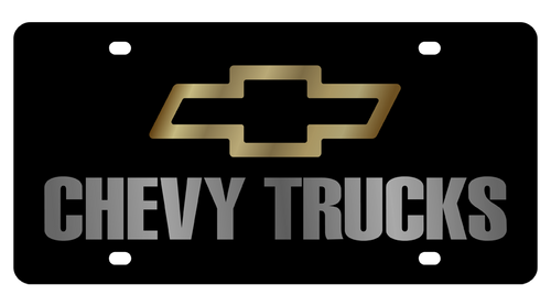 Chevy Trucks Gold Bowtie Outline Black Acrylic License Plate