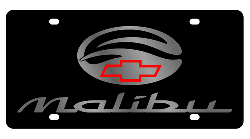 Chevrolet Malibu Black Acrylic License Plate - Mirror Script