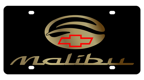 Chevrolet Malibu Black Acrylic License Plate - Gold Script