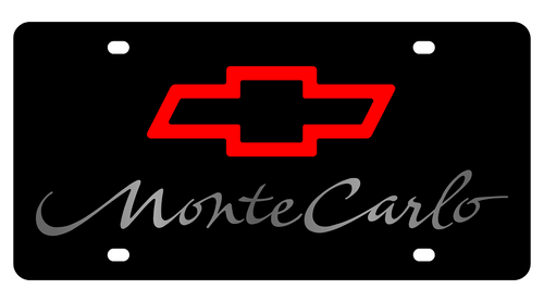 Chevrolet Monte Carlo Red Bowtie/Mirror Lettering Black Acrylic License Plate