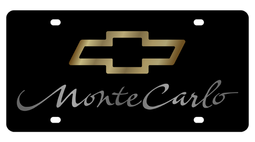 Monte Carlo Gold Bowtie/Mirror Lettering Black Acrylic License Plate