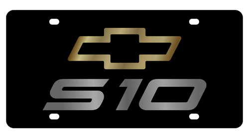 Chevrolet S10 Gold Bowtie/Mirror Lettering Black Acrylic License Plate
