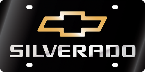 Chevrolet Silverado Gold Bowtie Outline Black Acrylic License Plate