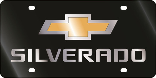 Chevrolet Silverado Gold Bowtie Black Acrylic License Plate