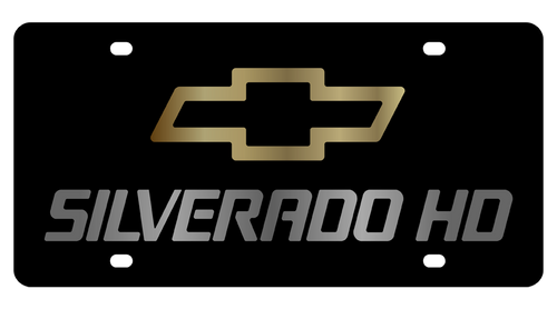 Chevrolet Silverado HD Gold Bowtie Outline Black Acrylic License Plate