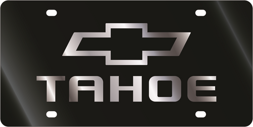 Chevrolet Tahoe Silver Bowtie Outline Black Acrylic License Plate