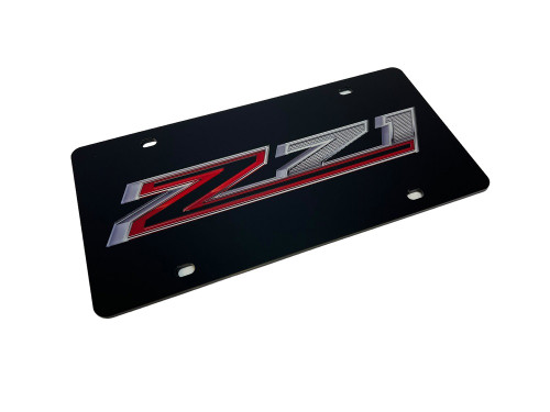 Chevrolet Z71 Black Acrylic License Plate - angled