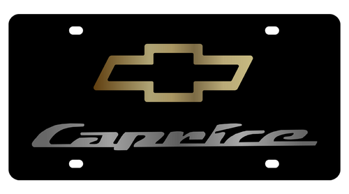 Chevrolet Caprice Gold Bowtie Outline Black Acrylic License Plate