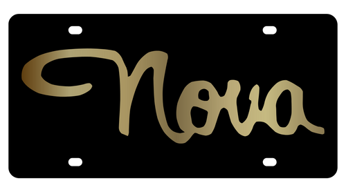 Chevrolet Nova Black Acrylic License Plate - Gold Script