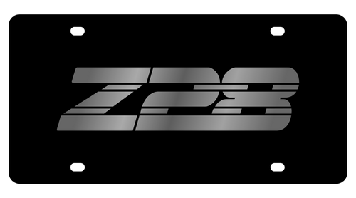 Chevrolet Camaro Z28 Black Acrylic License Plate - Mirror Logo