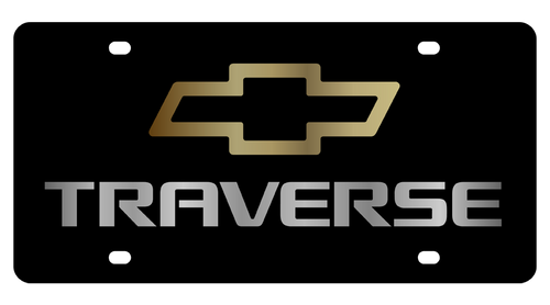 Chevrolet Traverse Gold Bowtie Outline Black Acrylic License Plate